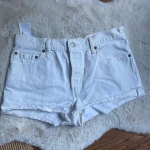 Levi’s 501 high rise white button fly shorts